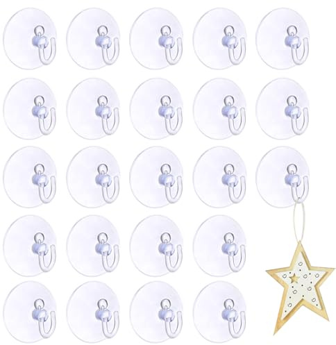 Vaktop 40 pcs Suction Hooks, 4 cm Clear Suction Cup Hooks with Plastic Hook | Sucker Hook for Glass, Window, Tile, Bathroom, Shower, Kitchen, Christmas Wreaths, Lights