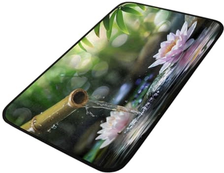 Mexpekil Japanese Zen Water Lily Lotus Bamboo Doormats Indoor Outdoor Entrance 100 x 50 cm Non Slip Kitchen Rugs Door Floor Mat Bath Rug
