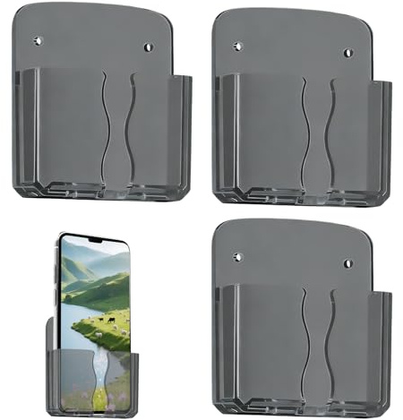 Tarqite 3 Stück Handyhalterung Wand, Handy Wandhalterung Selbstklebend mit Ladeloch, Handyhalter Wand ohne Bohren, Universal Handy Ablage für Telefon, Fernbedienung (Schwarz)