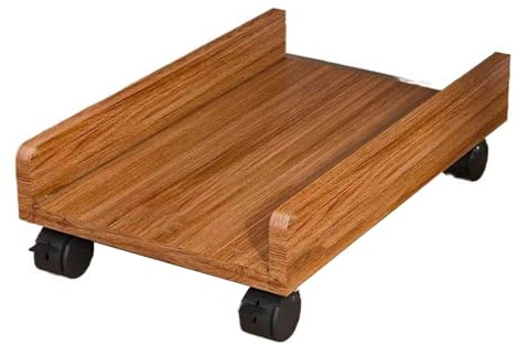 HAJHI Lockable Pc Tower Stand for Under Desk 360° Rotation Computer Tower Stand Solid Wood Pc Holder Ventilation Fits Most Cases(Walnut - C)