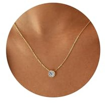 AOSWUD Collar de Oro de 12 Meses Para Mujer, Exquisito Colgante de Piedra Natal Ajustable Chapado en Oro de 18 Quilates, Collar de Diamantes, Regalo de Joyería de Cumpleaños (Abril Blanco)