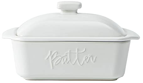 Butter Dish, 280ml French Butter Keeper & Crock with Water Seal for Countertop - Keeps Butter Fresh & Spreadable (White)