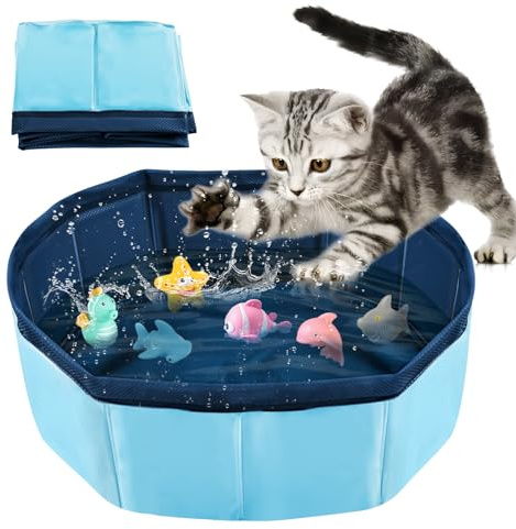 LQTSLFM Piscina Gatos, Piscina Perros y Gatos, Piscinas Plegable Gatos, Piscinas para Animal, Piscin para Gatos &Perros Pueden Jugar en el Agua, Bañarse y Descansar (30x10cm-AzulB)