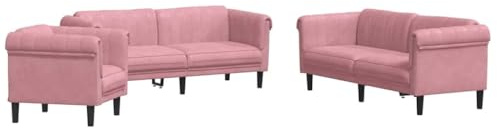 MOBCANT 3-TLG. Sofagarnitur & Couchgarnitur Rosa Samt Eckcouch für Wohnzimmer, Büro, Apartment