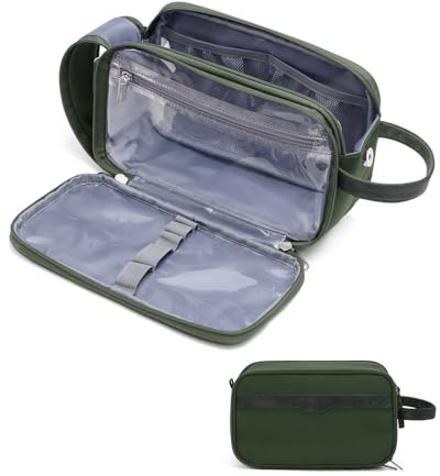 Kulturbeutel Herren Groß, Reise Kulturtasche mit Großer Öffnung & Rasierfach, wasserdichte Waschtasche Kosmetiktasche mit Mehrfachfächern, für Geschäftsreise, Fitnessstudio, Badezimmer (Grün)