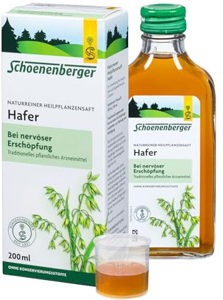 Schoenenberger - Hafer naturreiner Heilpflanzensaft - 1x 200 ml Glasflasche - natürliche Unterstützung bei nervöser Erschöpfung und Anspannung - freiverkäufliches Arzneimittel