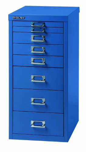 BISLEY MultiDrawer, 29er Serie, DIN A4, 8 Schubladen, Metall, 605 Blau, 38 x 27.9 x 59 cm