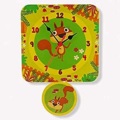 Dida - Wand- Pendeluhr Eichhörnchen, Analoge Uhr Zum Aufhängen Für Das Kinderzimmer, Dekoration EIN Paar Eichhörnchen