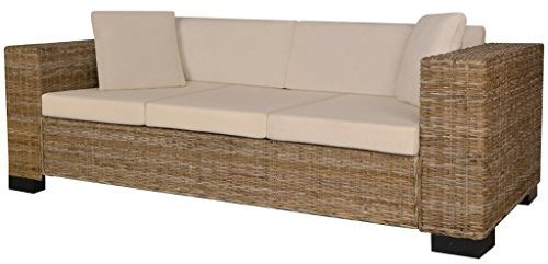 Festnight 8-TLG. Sofa Set 3-Sitzer-Sofa aus Echt Rattan Rattansofa Couch Loungesofa Wohnzimmersofa