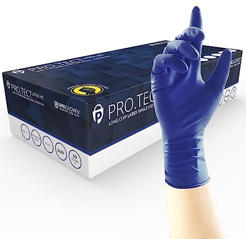 Unigloves PRO.TECT Latex HD GA0012 Single Use - Multipurpose, Powder Free Disposable Gloves, Box of 50 Gloves, Dark Blue, Small
