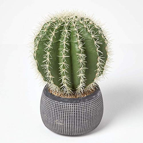 Homescapes – Cactus Artificial 'Echinocactus grusonii' cemento tallado en maceta (38 cm)