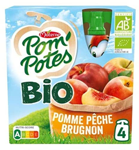Materne Spécialité de fruits pomme/pêche/brugnon, sans sucres ajoutés - Les 4 gourdes de 90g