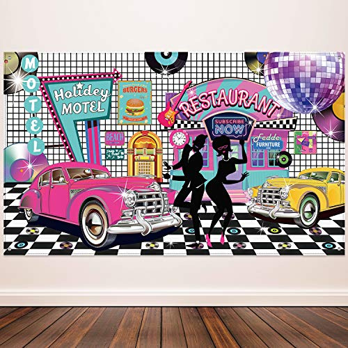50er Jahre Foto Hintergrund 50er Jahre Thema Party Dekorationen 1950er Jahre Dekorationen für Party Rock and Roll Party Banner Klassischer Hintergrund für 50er Jahre Party, 72,8 x 43,3 Zoll