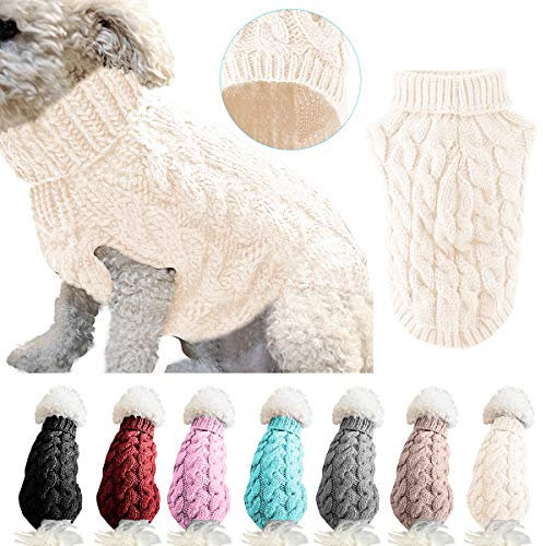 Rollkragen-Strickpullover für Haustiere, Winterwärmer, Dicker Pullover, Strickwaren, Häkelmantel, Kleidung für kleine, mittelgroße und große Hunde, Welpen, Katzen (XL, weiß)