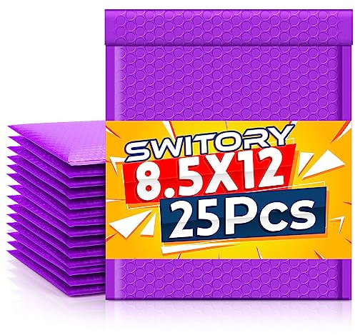 Switory 25 Stück Polsterumschläge 21,6 cm x 32cm Poly Bubble Mailer Gepolsterte Umschläge Bubble Lined Poly Mailer Self Seal für die Verpackung (Lila)
