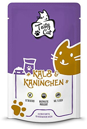 Tasty Cat Nassfutter für Katzen Kalb & Kaninchen 12 x 125g. | getreidefrei | zuckerfrei