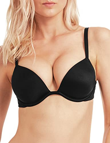 WingsLove Women's Push Up Bra Deep V Plunge Underwire T-Shirt Bra Multiway 2 Cups Up (Black,36DD)
