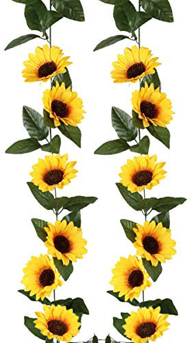 Künstliche Sonnenblumen-Girlande, ca. 2,4 m lang, künstliche Pflanzen, Rankenblätter, Hängezubehör, 1 Stück