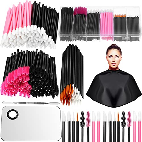 Maitys 260 Pieces Disposable Makeup Tools Kit, Eyeliner Brushes Mascara Wands Lipstick Applicators Plastic Organizer Box Short Waterproof Cape Stainless Steel Makeup Palette, Spatula(Mixed Color)