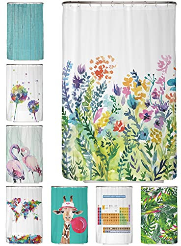 arteneur® - Bunte Blumen - Anti-Schimmel Duschvorhang 120x200 - Recycelt mit Öko-Tex Standard 100 - Beschwerter Saum, Blickdicht, Wasserdicht, Waschbar, 8 Ringe & E-Book