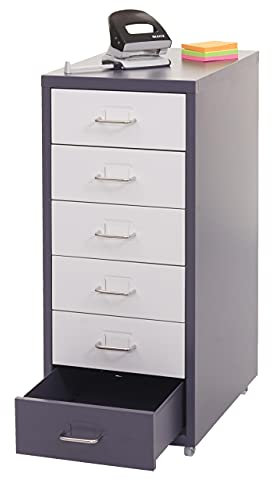 Mendler Rollcontainer Boston T851, Schubladenschrank Stahlschrank, 69x28x41cm 6 Schubladen - dunkelgrau weiß-dunkelgrau