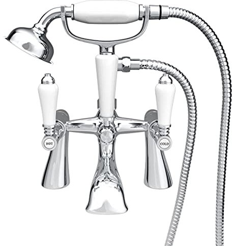 Imperior Traditional Chrome Deck Mounted Bath Shower Mixer Tap with Handheld Kit
