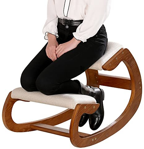 Ergonomischer Kniestuhl für Sitzkorrektur – Kniehocker Sitzhocker für Zuhause Meditation - Holz & Leinen Kissen – Rückenschmerzen Nackenschmerzen Lindern & Körperhaltung Verbessern (Pecan)