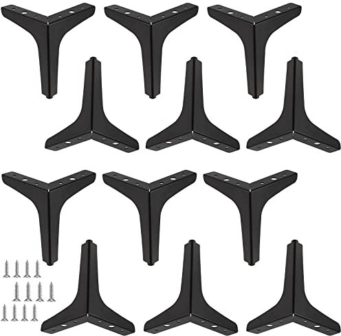 HAKZEON 12 PCS 4 Inch 10cm Black Furniture Legs, Modern Metal Triangle Furniture Feet, Triangle Furniture Legs for Cabinet Table Cupboard Sofa Chair