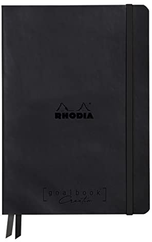 Rhodia 194440C - Rhodiarama Goalbook Creation DIN A5 mit festem Umschlag, 80 Blatt glattes, schwarzes Mayapapier punktkariert/dot 120g, mit Gummizugverschluss, 1 Stück, Schwarz