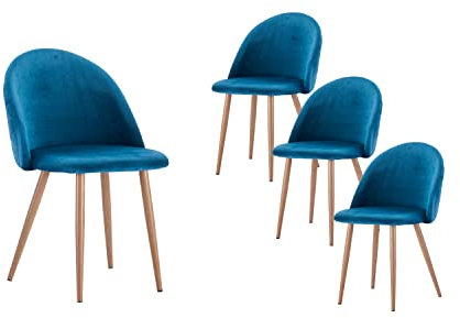 SAM 4er Set Esszimmerstuhl Lilly in Türkis, Stoffbezug aus Samt, Metallbeine in eichenfarbiger Optik, pflegeleichter Designer-Stuhl, Polsterstuhl im skandinavischen Stil, Retro-Design für Esszimmer