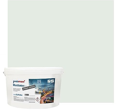 Preismaxx Mattlatex Farbe für Innen urban colors, bunte Wandfarbe Latexfarbe matt, grün, weißgrün, white-green 2,5L