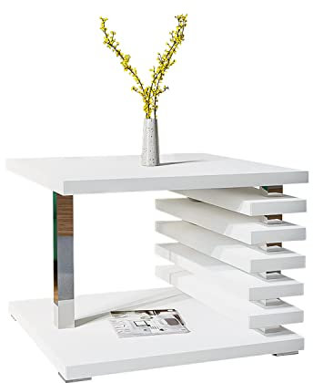 MEBLINI Kleiner Couchtisch Quadratisch mit Stauraum für Wohnzimmer - Wohnzimmertisch Modern Klein - Beistelltisch - Stubentisch - Kleiner Tisch - Coffee Table - 60x60x45 cm - Weiß Matt mit Chrom