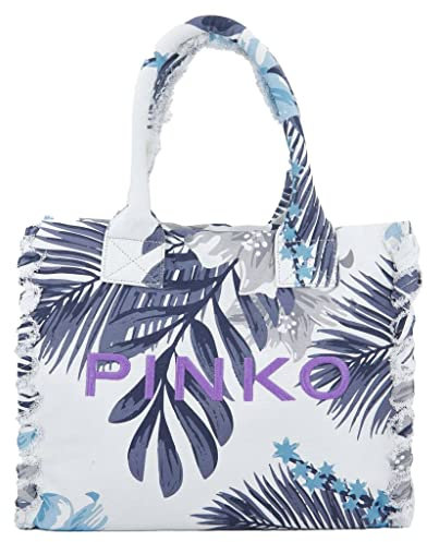 Pinko Beach Shopping Canvas Riciclat, Borsa Donna, Ie4-mult.grigio/Azzurro, Taglia unica