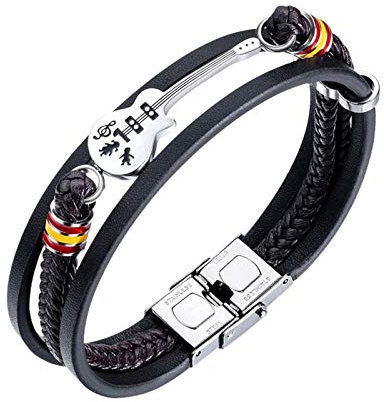 Hip Hop Herren Armband weiß Stahl Gitarrennoten Leder gewebt Armband einfache mehrlagige Hipster Männer Armband senden Freund