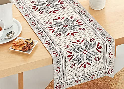 BIANCHERIAWEB Tischdecke, Tischdecke, Tischläufer, Tiroler Berghütte, Tricot, 40 x 130 cm, Tricot