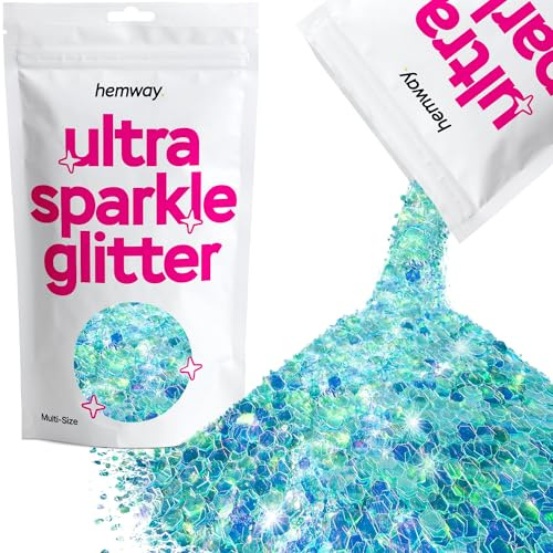 Hemway Ultra Sparkle Glitter Fluorescent Blue 100g Multi Size | Glitter for Arts & Craft, Makeup, Nail Art, Crafting, Card Making, Sparkle Decoration