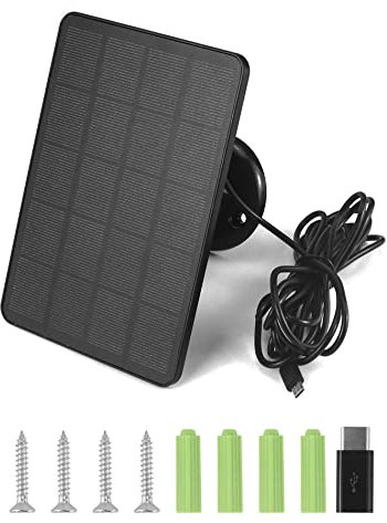QWORK® Panneau Solaire 4W, avec Adaptateur Type-c, avec câble de 3 mètres, pour caméra de sécurité extérieure sans Fil, étanche