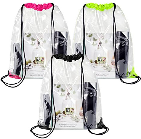 WDFCN 3 Stück Transparent Kordelzugbeutel Transparenter Turnbeutel Rucksack Durchsichtig Sport Rucksack mit Kordelzug für Schulrucksack Gym Travel Strandschwimmen (34 * 45cm)