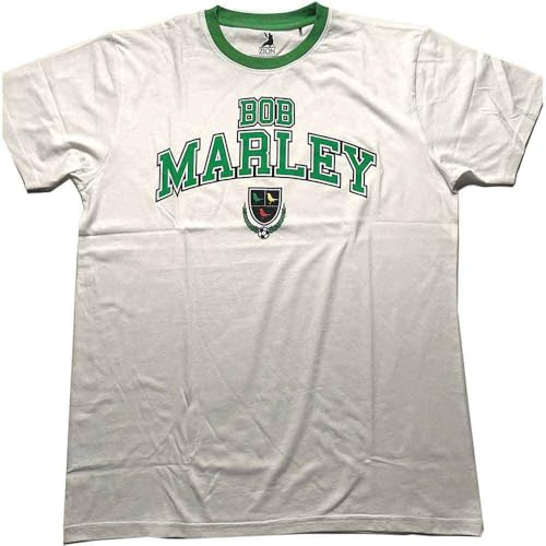 Bob Marley Unisex T Shirt Collegiate Crest Official Unisex White Ringer T-Shirt (1er Pack)