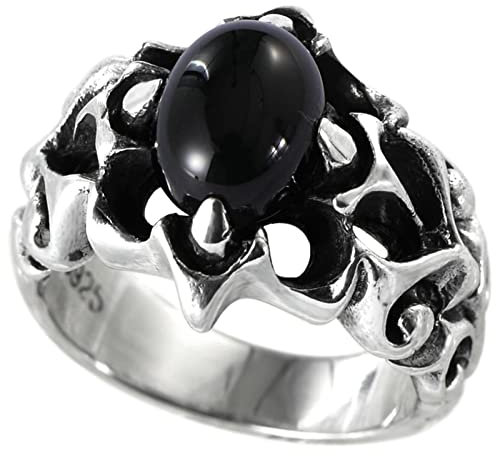 Mesnt Ringe Herren Silber, 925 Sterling Silber Schwarzer Onyx Ring Ring für HerrenSilber, Größe 58 (18.5)