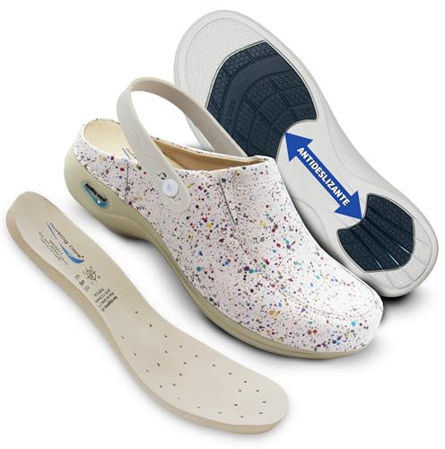 Nursing Care Wash'Go Paris Sanitär-Clogs für Damen und Herren, waschbar, rutschfest, Leder, Farbige Punkte mit Riemen, 42 EU