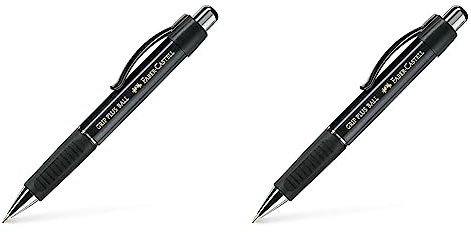 Faber-Castell Grip Plus 07 Metallic Black Ball Pen - Blue Ink (Pack of 2)