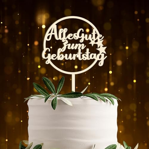 Cake Topper Alles Gute zum Geburtstag aus Holz Kuchendeko für Mädchen Jungen Frauen Mann - Torten Topper