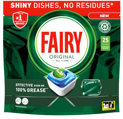 Fairy Original All In One Dishwasher Tablets, Regular, 25 Tablets, Effective Even On Dried-On Grease