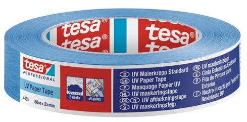 Dpm tapes Tesa 4435 - Ruban de masquage de précision, peinture, carrosserie, ruban papier facile à appliquer, intérieur et extérieur, sans résidu - bleu (25 mm x 50 m)