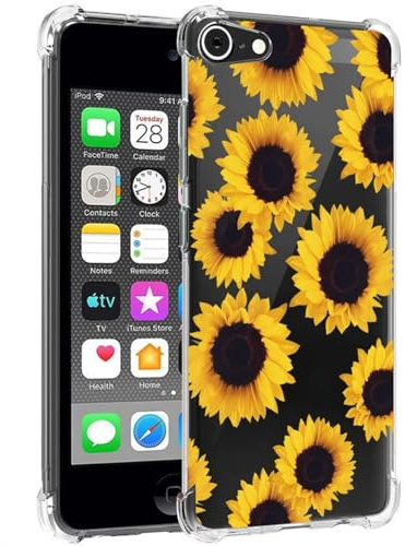 Jhxtech Schutzhülle für iPod Touch 6 / Touch 5 / Touch 7 Mädchen Damen, dünn, stoßfest, klar, Blumenmuster, weich, flexibel, TPU, Sonnenblume