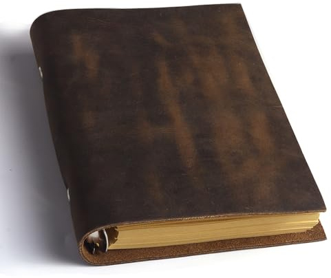 Fishknow Leather Refillable Notebook,Vintage Leather Journal Diary Journal,7 x 5 IN A6 Binder Notebook (Dark Brown)