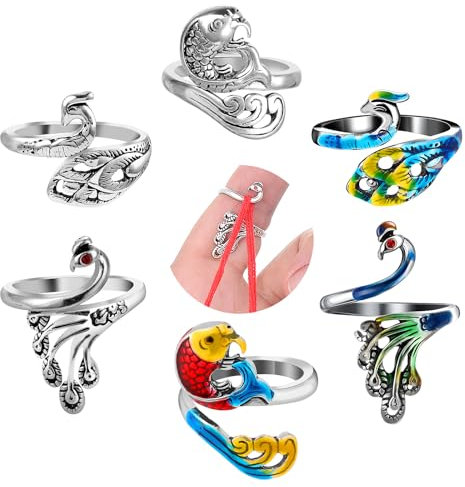 YUXIANLB Häkelring Für Finger Verstellbare Strickschlaufe Häkelring Silberfarben Geflochtenes Stricken Gewebt Offener Ring Garnführung Stricken Spannringe Fingerhalter Zubehör Für Frauen Kunsthandwerk