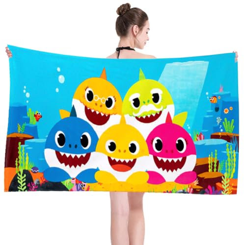 FISAPBXC Babyshark Strandtuch,Babyshark Cartoon Badehandtuch Towel Beach Anime Kinder Supersaugfähige Badetücher Mikrofasertücher, Badetuch Für Reisen Sport Outdoor Yoga Kinder Jugendliche Erwachsene