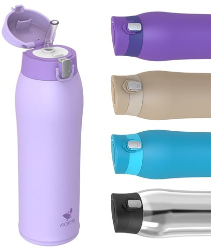 AORIN Borraccia in Acciaio Inossidabile, Borraccia Isolata da 350ml/500ml/750ml con Coperchio in Cannuccia,Bottiglie in Metallo a Tenuta Stagna, Borraccia Senza BPA per Viaggi, Sport, Palestra